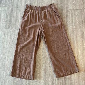 High-Waisted Lettuce-Edge Linen-Blend Culotte Pants